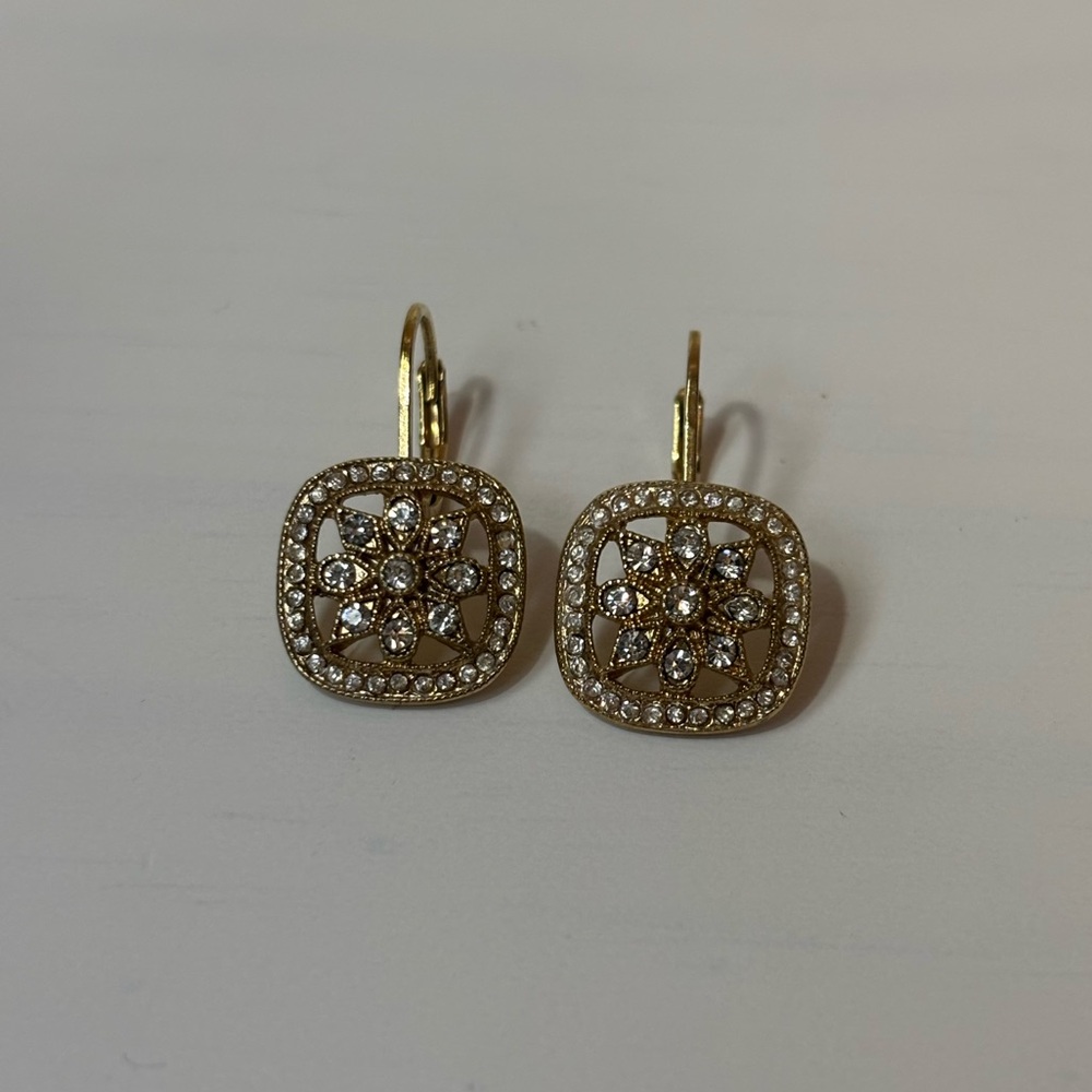 Elegant Flower Gold-Tone and White Stone Earrings